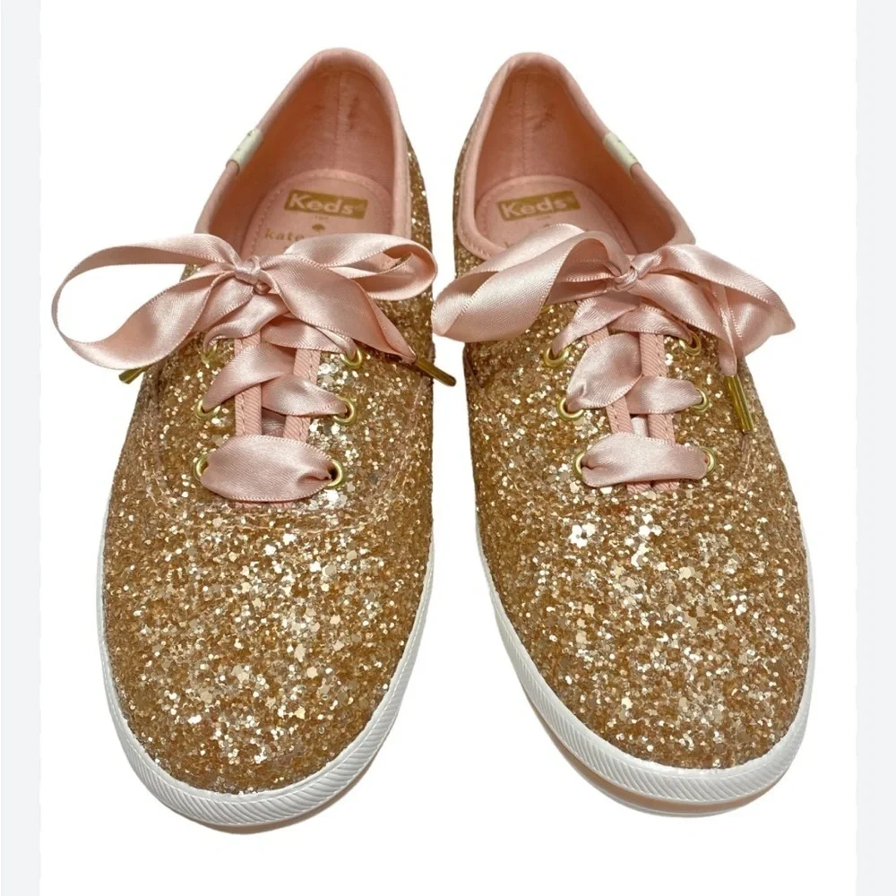 Kate Spade x Keds Women's Rose Gold Pink Glitter Sneakers Size 7.5